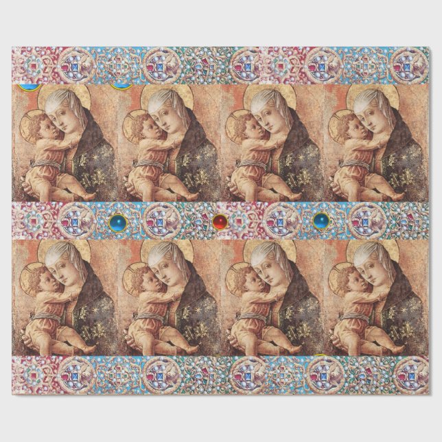 PAPIER CADEAU VIERGE AVEC ENFANT, PIERRES BLEU ROUGE, PIERRES BL (Plat)