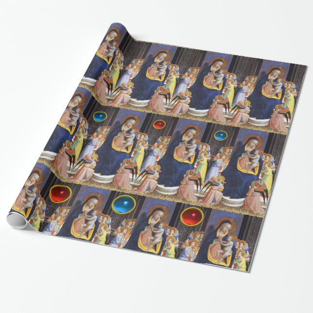PAPIER CADEAU VIERGE AVEC ENFANT, SAINTS, ANGELS, GÈMES BLEU ROU (Déroulé)