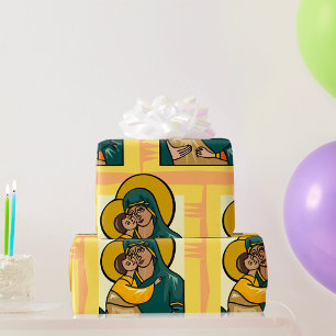 Papier Cadeau Vierge byzantine moderne Marie et enfant religieus
