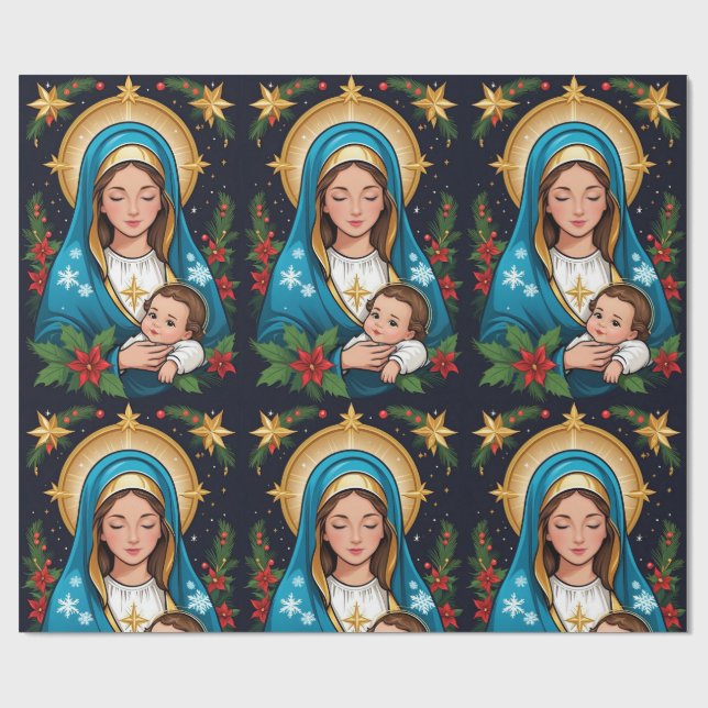 Papier Cadeau Vierge catholique chrétienne Marie Noël (Plat)