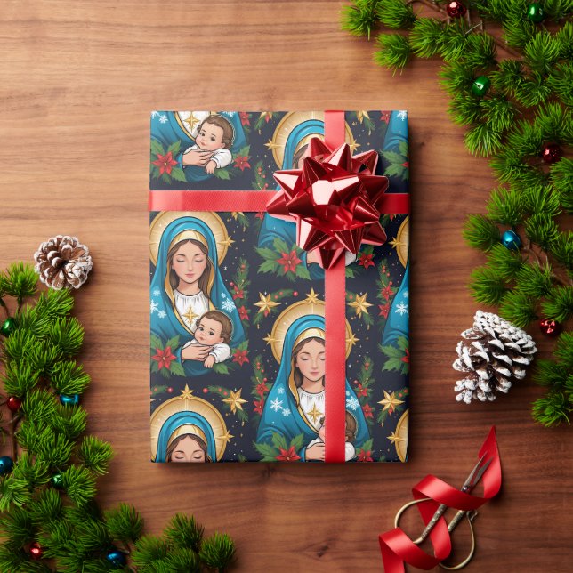 Papier Cadeau Vierge catholique chrétienne Marie Noël (Cadeau de vacances)