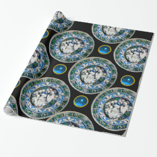Papier Cadeau VIERGE ET ENFANT AVEC ANGELS, Saphir Bleu Rond