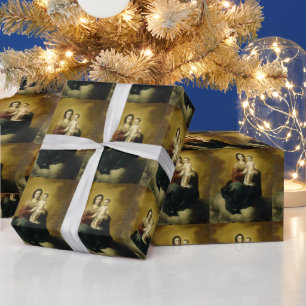Papier Cadeau Vierge et enfant, Papier d'enveloppement de Noël