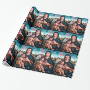 Papier Cadeau Vierge Marie béni avec Jésus et des anges