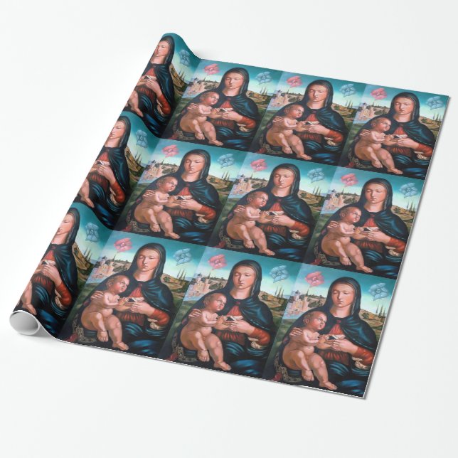 Papier Cadeau Vierge Marie béni avec Jésus et des anges (Déroulé)
