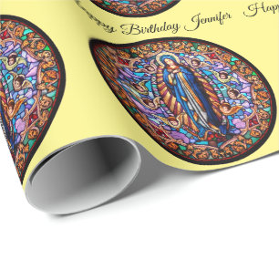 Papier Cadeau Vierge Marie en Robe Bleue Réplique Verre tendu
