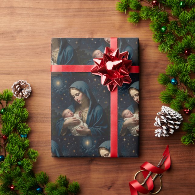 Papier Cadeau Vierge Marie et Bébé Jésus Nativité (Cadeau de vacances)