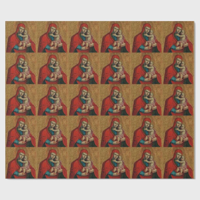 Papier Cadeau Vierge Marie et Jésus enfant par Jan Rombauer (Plat)