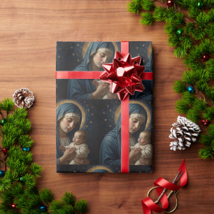 Papier Cadeau Vierge Marie et Jésus Noël