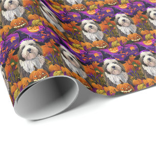 Papier Cadeau Vieux anglais Sheepdog Halloween sorcier Citrouill