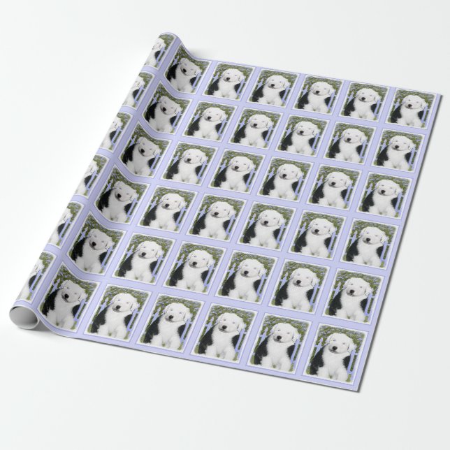 Papier Cadeau Vieux anglais Sheepdog Puppy Peinture - Chien Art (Déroulé)
