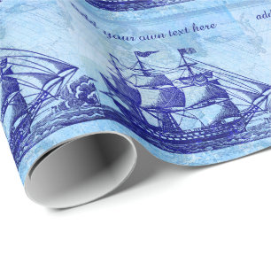 Papier Cadeau Vieux bateau et carte Blue Beach House