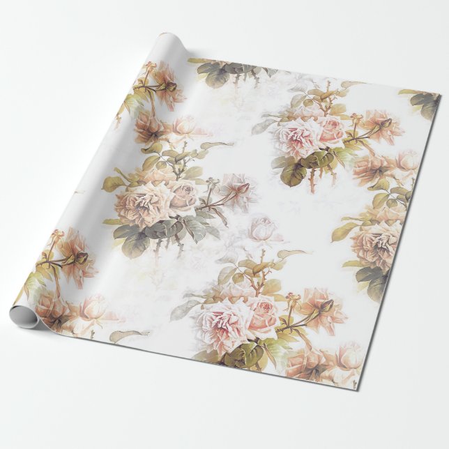 Papier Cadeau Vieux bouquet rose rose motif (Déroulé)
