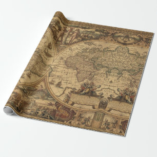 Papier Cadeau Vieux cadeau de voyageur de carte du monde de