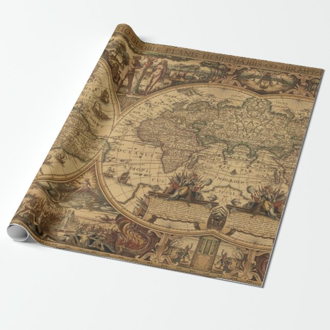 Papier Cadeau Vieux cadeau de voyageur de carte du monde de (Déroulé)