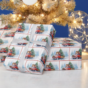 Papier Cadeau Vieux Camion Rouge Avec Pin De Noël