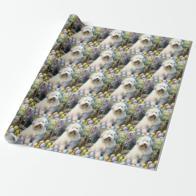 Papier Cadeau Vieux chien de mer anglais avec oeufs de Pâques va (Déroulé)