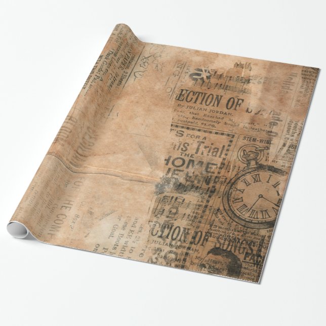 Papier Cadeau Vieux journal vintage déchiré un (Déroulé)