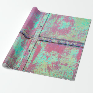 Papier Cadeau Vieux mur peint en vert avec une texture rouille.