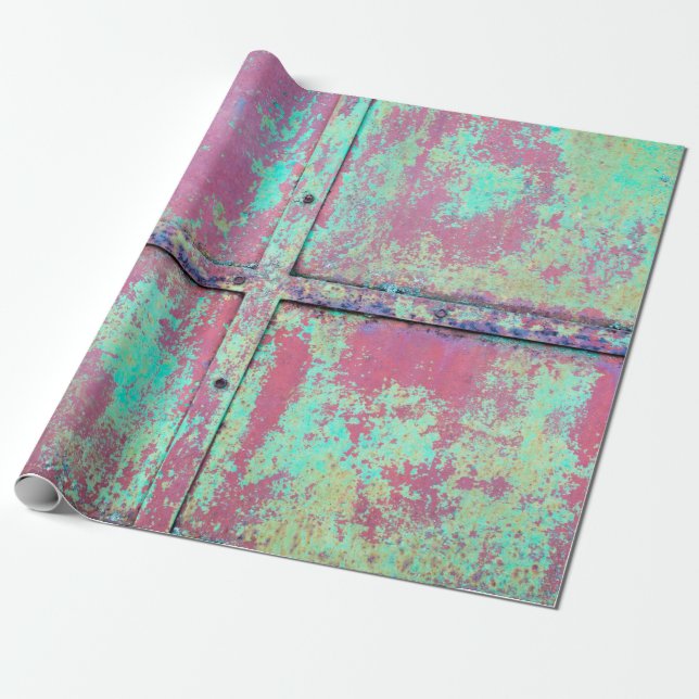 Papier Cadeau Vieux mur peint en vert avec une texture rouille.  (Déroulé)
