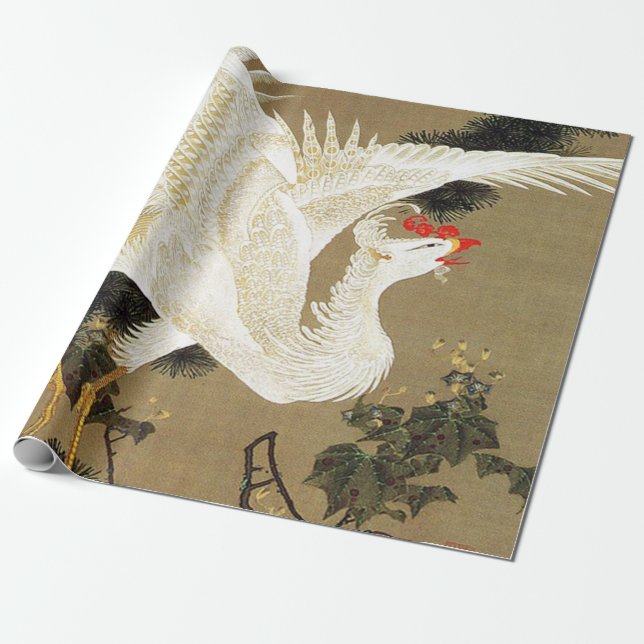 Papier Cadeau Vieux pin et Phénix blanc par Ito Jakuchu (Déroulé)