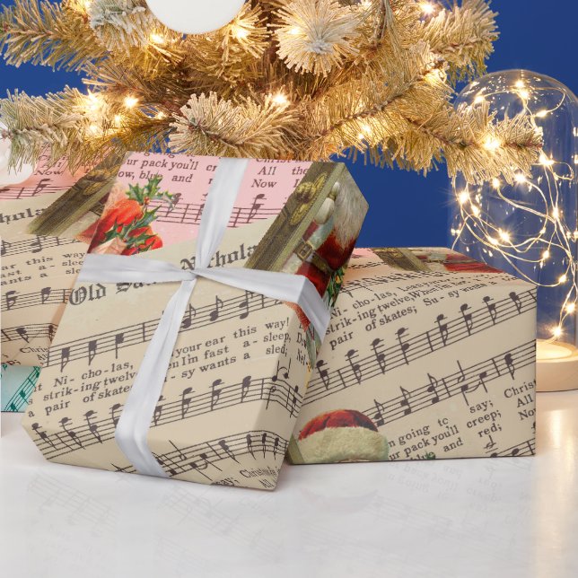 Papier Cadeau Vieux Saint Nick Feuille Musique Papier à envelopp (Vacances)