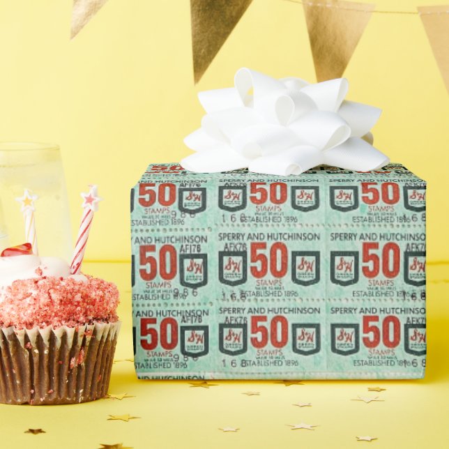 Papier Cadeau Vieux timbres verts (Fête d'anniversaire)