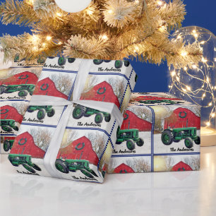 Papier Cadeau Vieux Tracteur vert Noël  