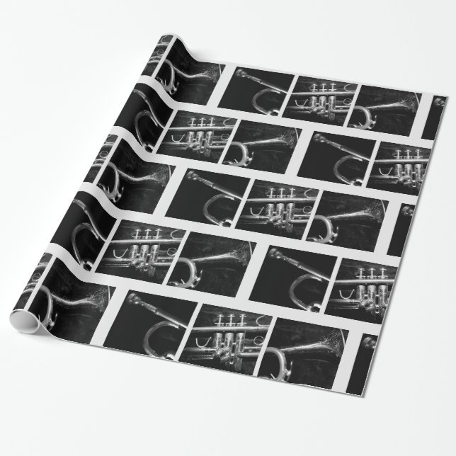 Papier Cadeau Vieux Trumpet Noir et Blanc modèle pour les musici (Déroulé)