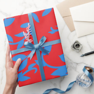 Papier Cadeau Vignes Feuilles Bleues Botanique rouge