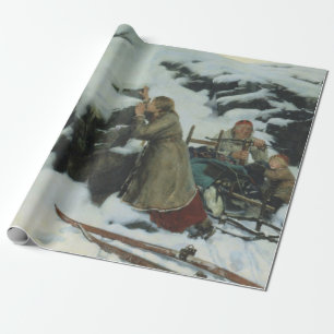 Papier Cadeau Village brûlé en hiver (par Albert Edelfeue)