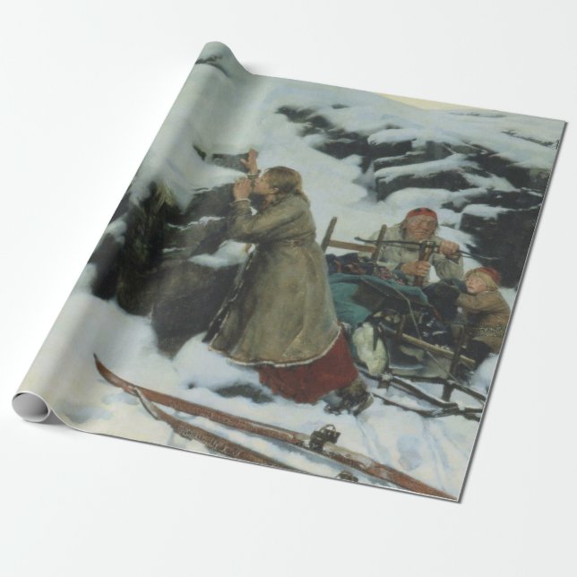Papier Cadeau Village brûlé en hiver (par Albert Edelfeue) (Déroulé)