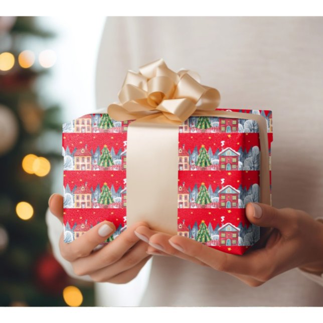 Papier Cadeau Village de Noël moderne (Créateur téléchargé)