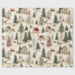 Papier Cadeau Village de Noël vintage