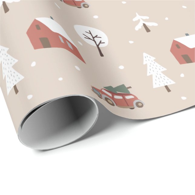Papier Cadeau Village nordique de Noël (Coin rond)