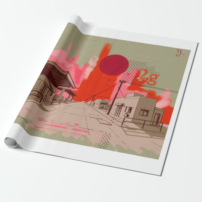 Papier Cadeau ville au coucher du soleil (Déroulé)