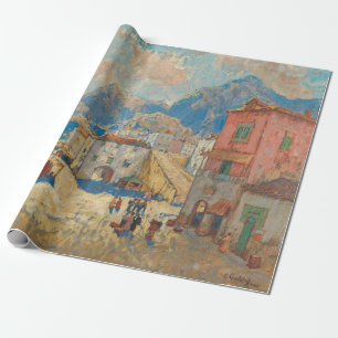 Papier Cadeau Ville côtière en Espagne (Paysage espagnol Vintage
