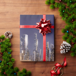 Papier Cadeau Ville de science-fiction futuriste reflétée dans l