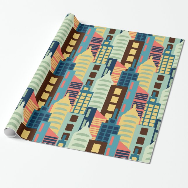 Papier Cadeau Ville moderne du Moyen-siècle (Déroulé)