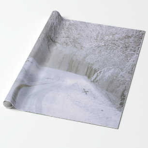 Papier Cadeau Vin Arbres de la route neige Noël