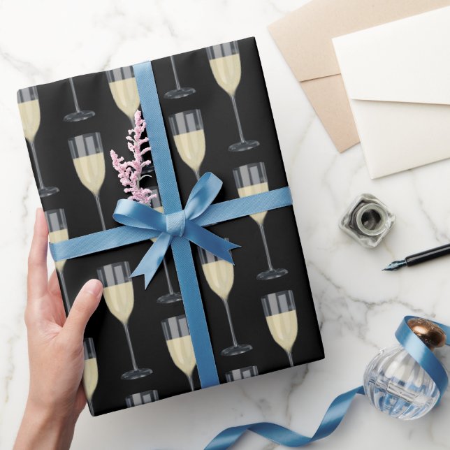 Papier Cadeau vin blanc en verre de tige (Cadeaux)