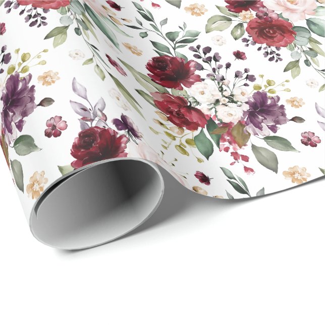 Papier Cadeau Vin Bouquet Floral Motif Bourgogne (Coin rond)
