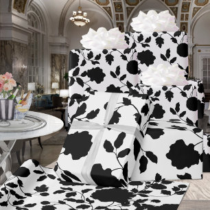Papier Cadeau Vin floral noir & blanc Soirée de mariage élégante