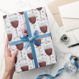 Papier Cadeau Vin rouge aux points d'argent