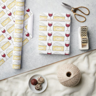 Papier Cadeau Vin rouge + Brie Vin Fromage Lunettes Cadeau