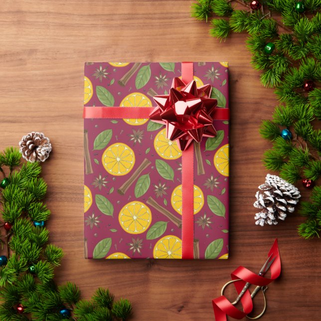 Papier Cadeau Vin rougi de Noël bordeaux épicé (Cadeau de vacances)