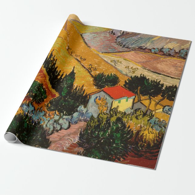 Papier Cadeau Vincent van Gogh - Paysage, Maison et Plowman (Déroulé)