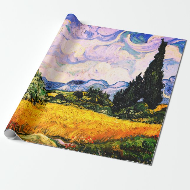 Papier Cadeau Vincent Van Gogh Wheat Field with Cypresses  (Déroulé)