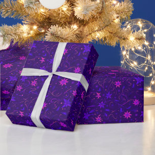 Papier Cadeau Vins Fleurs Botaniques Violet Rose Noël