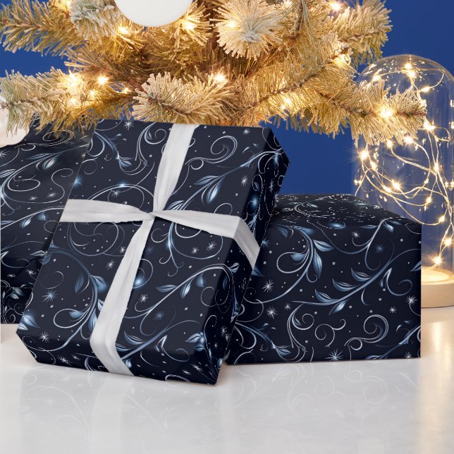 Papier Cadeau Vins Végétation Étoiles Pois Bleu Noël (Vacances)